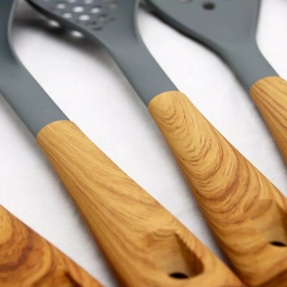 Oster Everwood Kitchen Nylon Utensil Set (5-Piece) with Wood-Inspired Handles