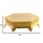 Benzara 14 in. Gold Hexagonal Metal Wedding Cake Stand with Hammered Center thumbnail 4