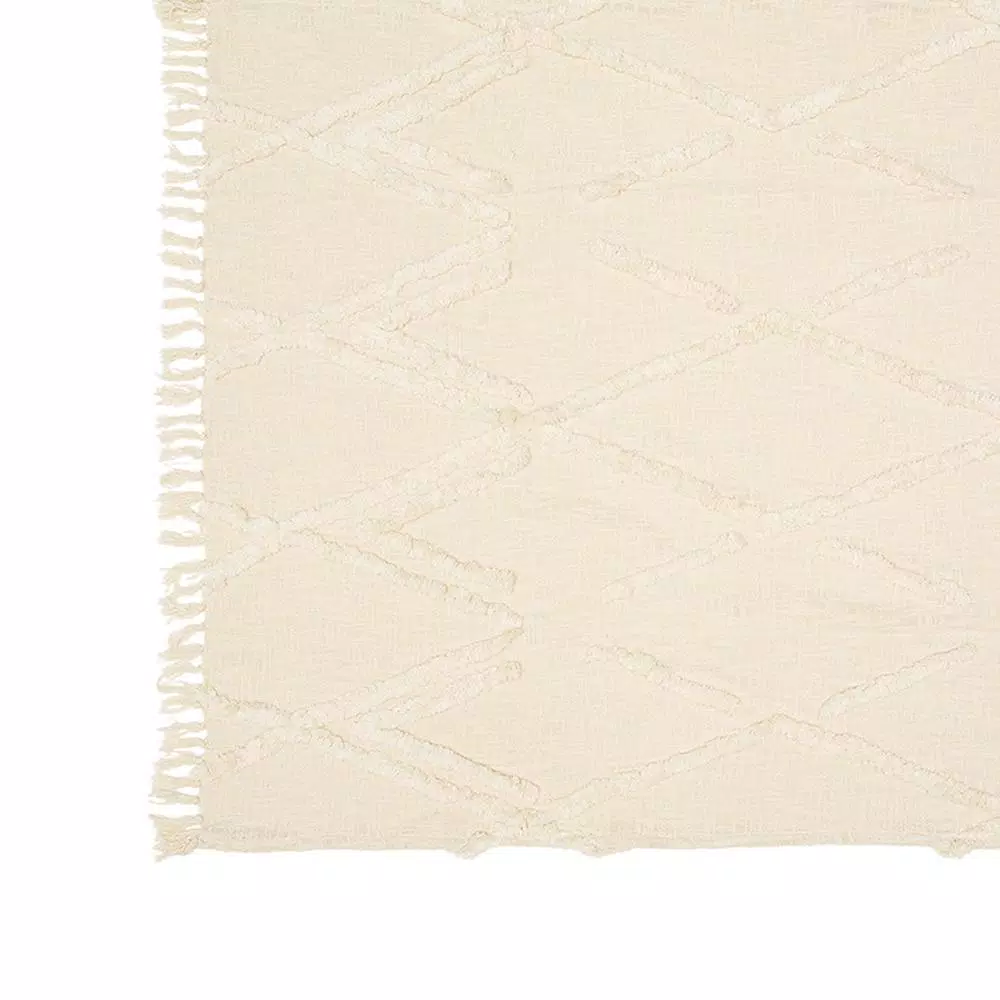 LR Resources LR Home Handmade Boho Tufted Cotton Throw Blanket with Fringe, Beige, 50 x 60 in