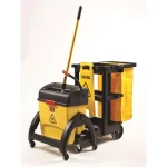 Rubbermaid Commercial Products Commercial Plastic Cleaning Cart with 3 Shelves and Zippered Yellow Vinyl Bag thumbnail 4