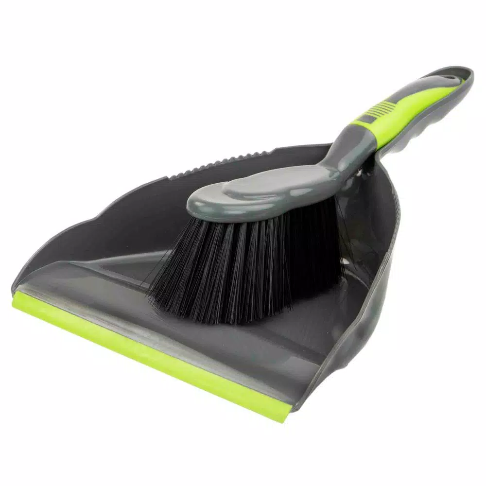 Home Basics Brilliant Collection 8.5 in. Dust Pan and Brush Set, Grey/Lime