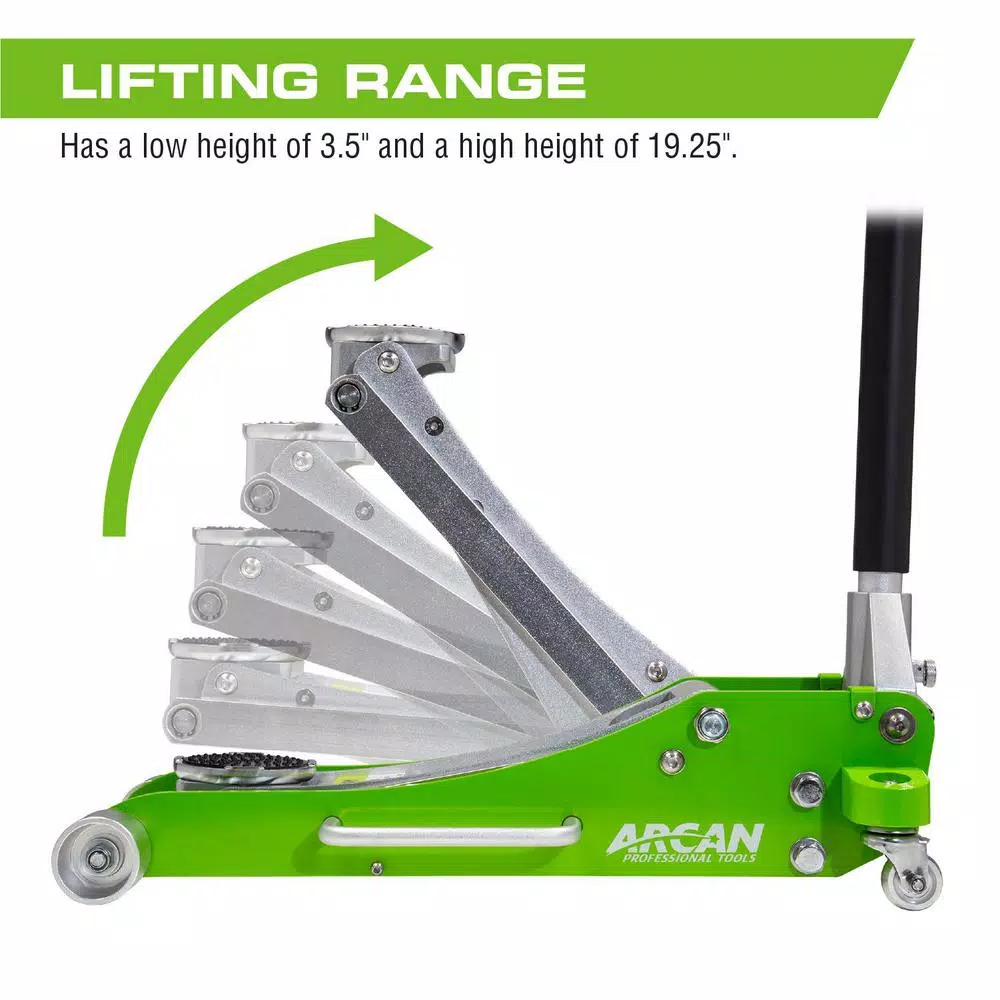 Arcan ALJ2TW 2-Ton Aluminum Floor Jack, Lightweight Service Jack with Dual Pump Pistons