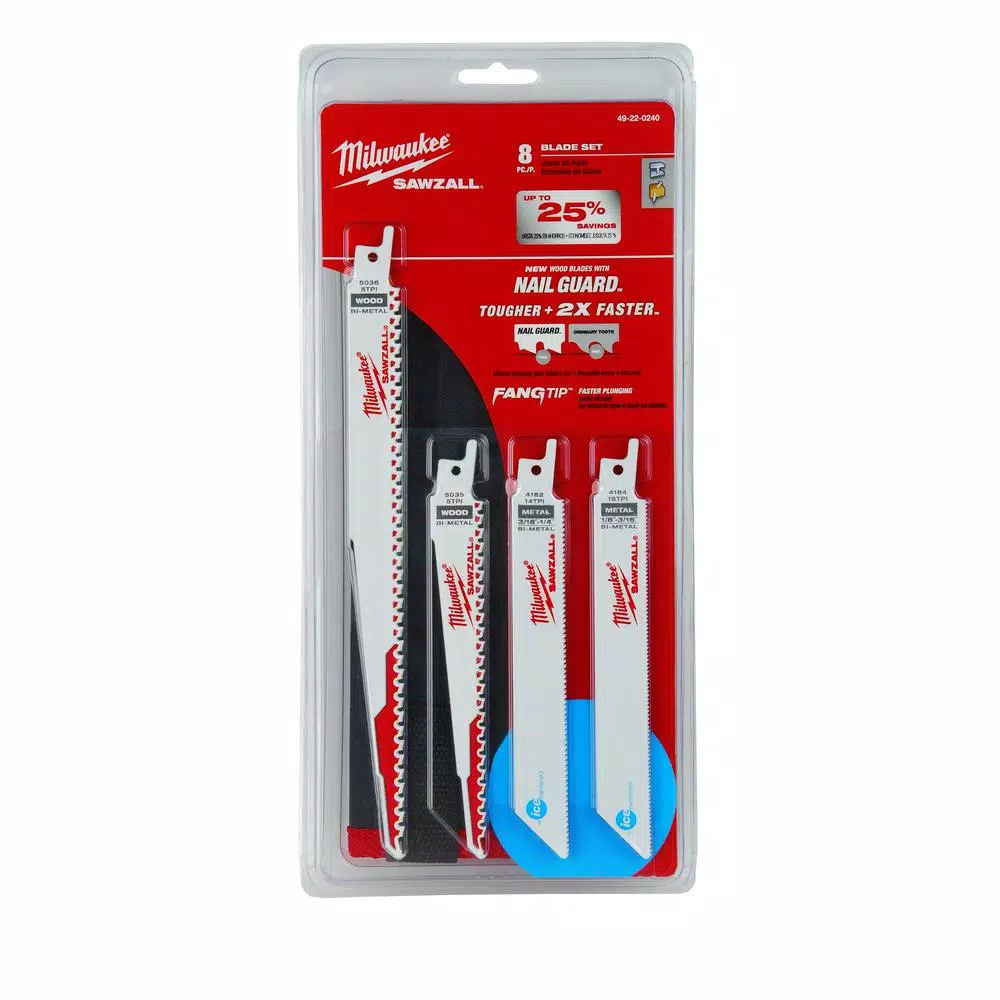 Milwaukee SAWZALL Reciprocating Saw Blade Set, 8-Piece Bi-Metal Wood and Metal Cutting Blades