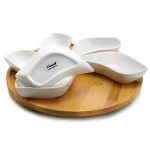 Elama Signature Collection Stoneware Appetizer Set with Bamboo Lazy Susan Tray thumbnail 4