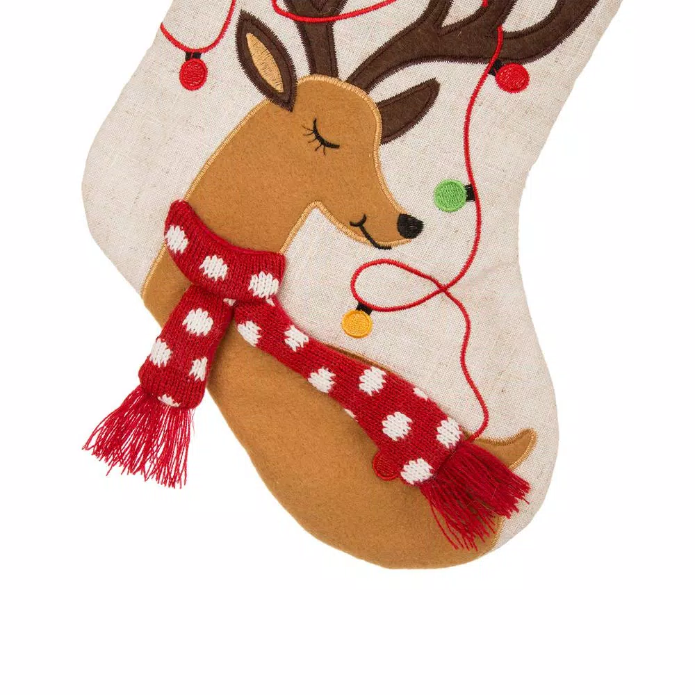 Glitzhome 21 in. LED Embroidered Polyester Linen Christmas Stockings, 2-Pack