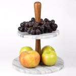 Creative Home 2-Tier Natural Marble and Acacia Wood Cake Dessert Stand, Round Pastry & Fruit Server thumbnail 5