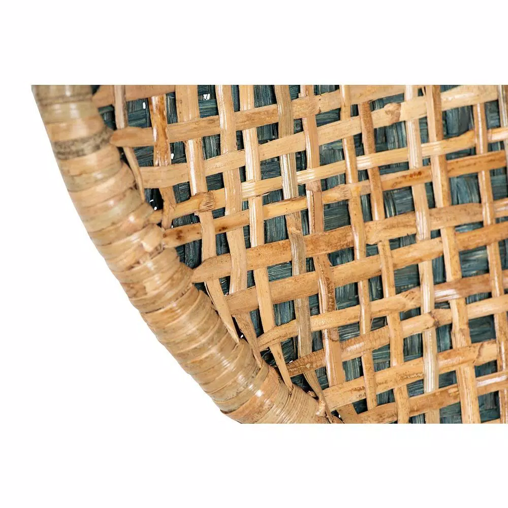 3R Studios Handwoven Beige and Green Rattan Wall Decor - Coastal Tropical Style Wall Hanging