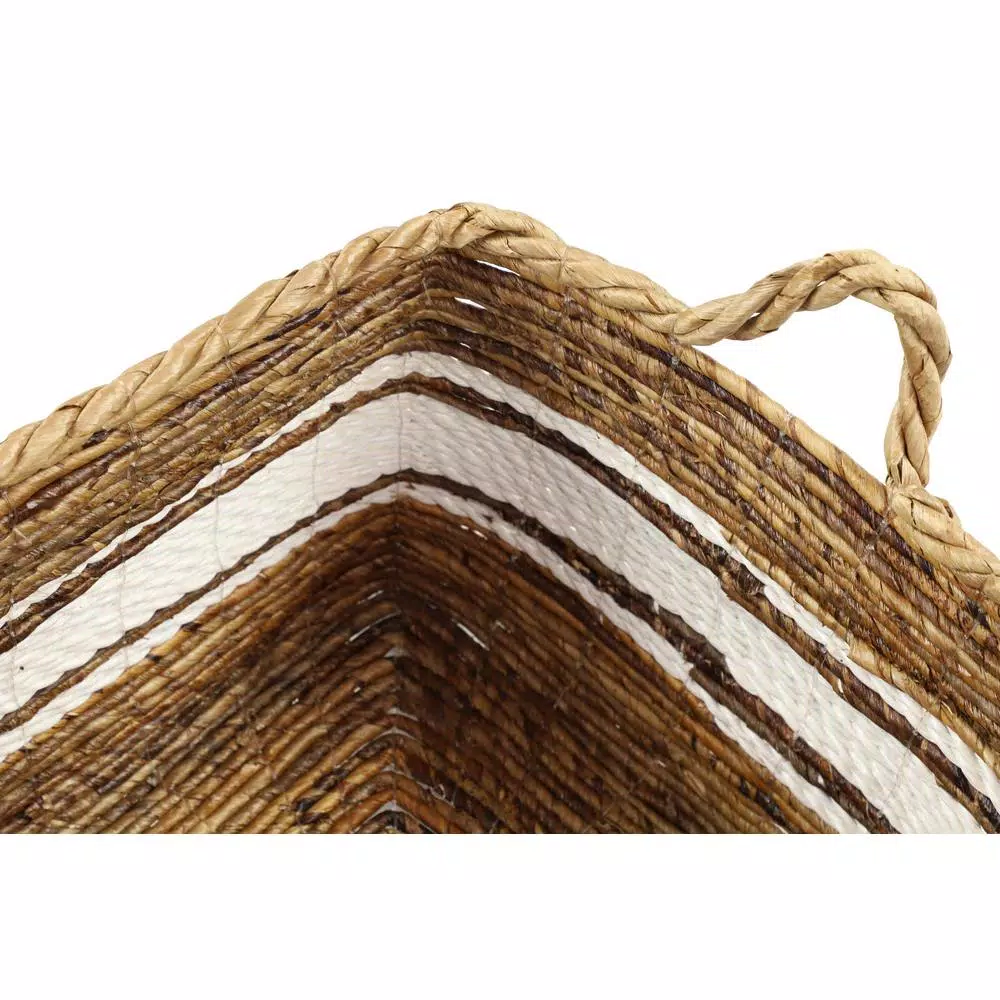 LITTON LANE Rectangular Banana Leaf and Polypropylene Wicker Storage Baskets with Handles, Set of 3