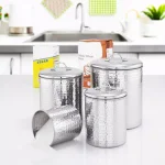 Old Dutch 4-Piece Stainless Steel Hammered Canister Set with Fresh Seal Covers thumbnail 5