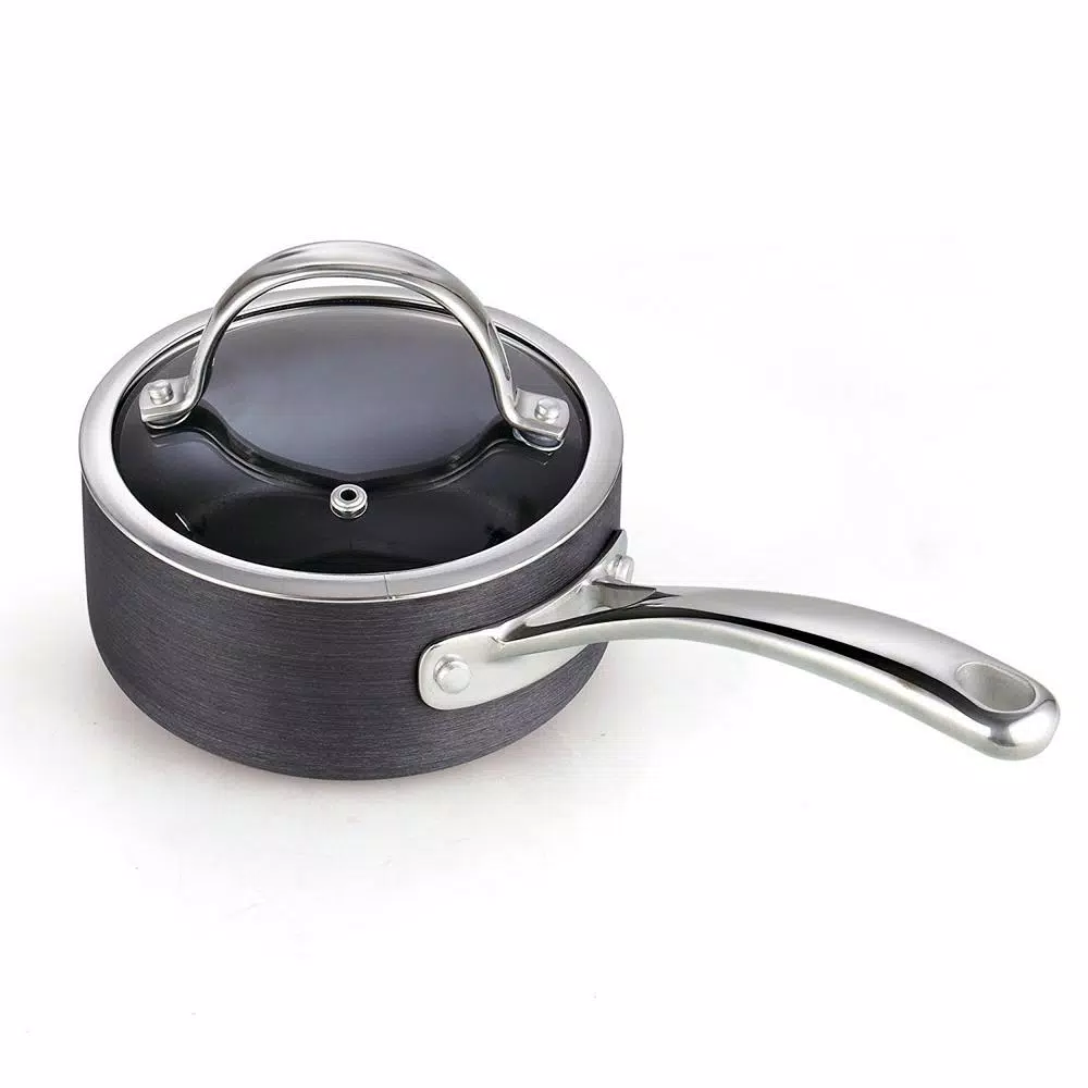 Cooks Standard 1 Qt. Hard-Anodized Aluminum Nonstick Saucepan with Glass Lid, Black