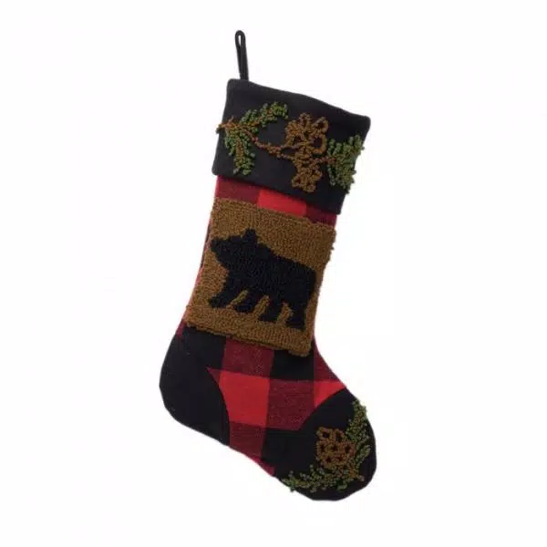 Glitzhome Plaid Bear Rug Hooked Christmas Stockings, 2-Pack