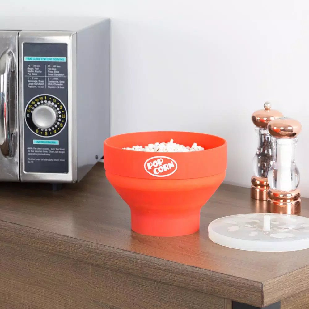 Chef Buddy Red Silicone Microwave Popcorn Popper Bowl, 80 oz Collapsible Design