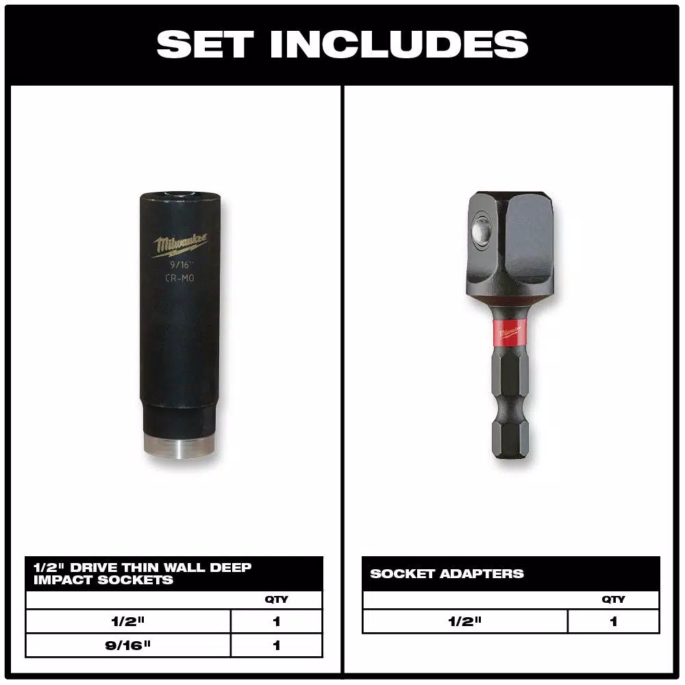 Milwaukee SHOCKWAVE 1/2 in. Impact Duty Deep Well Socket Set, 3-Piece SAE