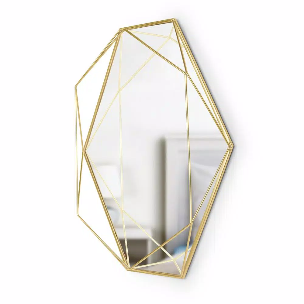 Umbra Prisma Wall Mirror, Clear Brass Metal Frame, Modern Accent Mirror