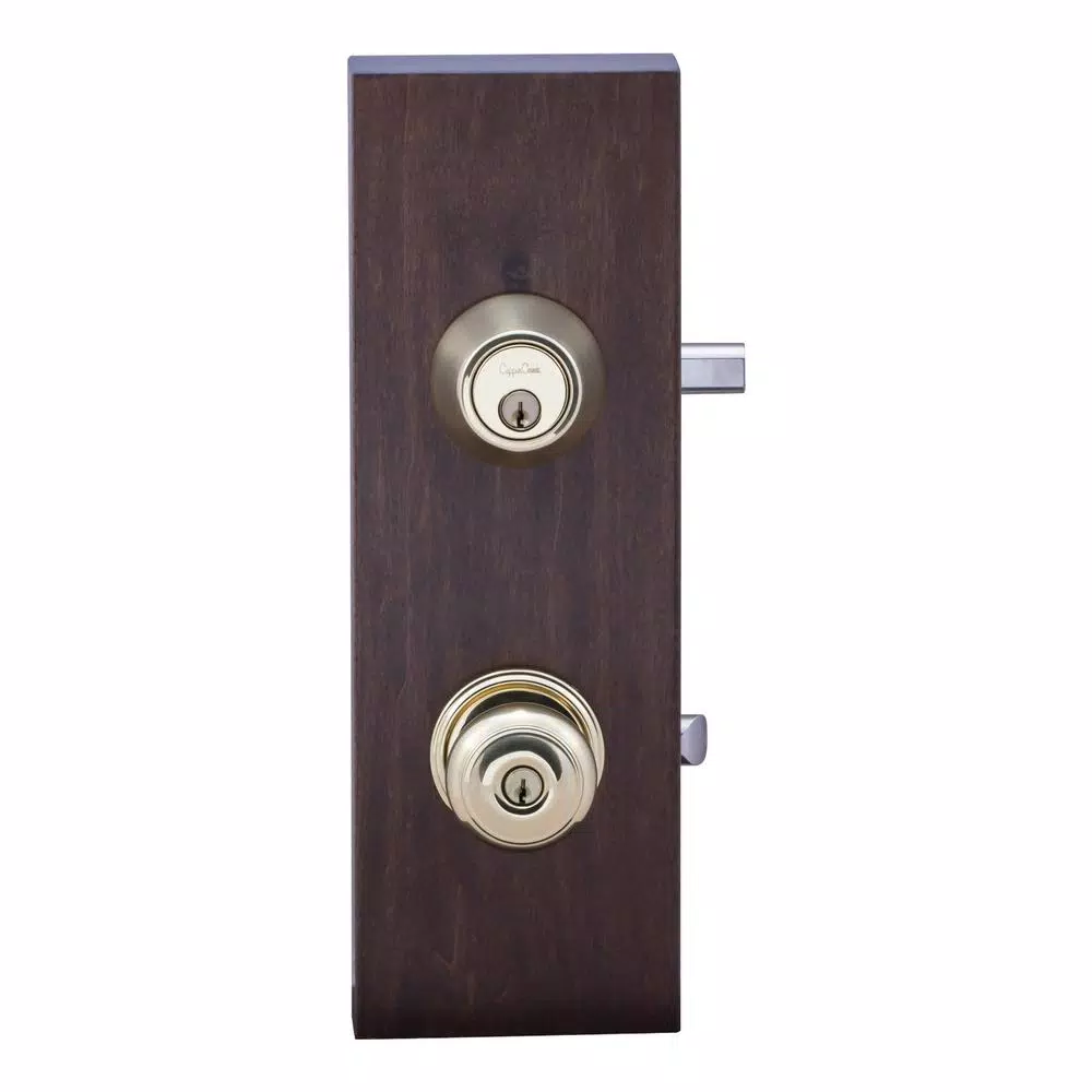 Copper Creek Colonial Polished Brass Entry Door Knob with Single Cylinder Deadbolt Combo Pack