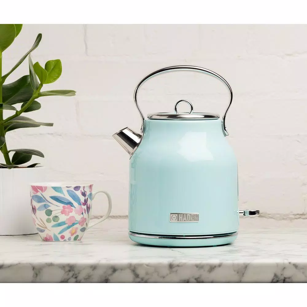 Haden Heritage 1.7L Electric Kettle, Retro Stainless Steel, Light Blue Turquoise