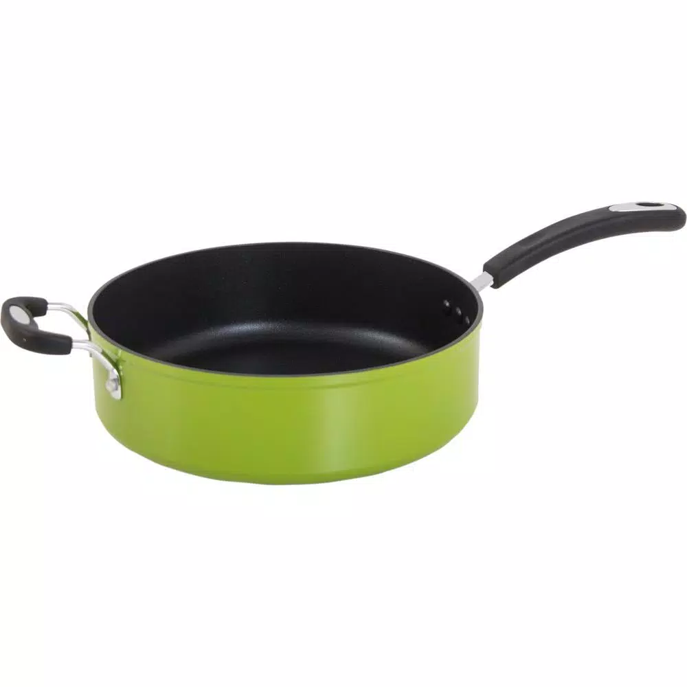 Hampton Bay Ozeri Green Earth 5.3 qt. Aluminum Ceramic Nonstick Sauce Pan with Glass Lid, Green
