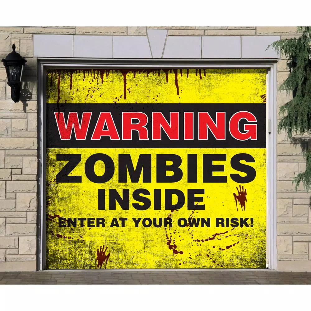 My Door Decor 7 ft. x 8 ft. Zombies Inside Halloween Garage Door Banner Mural