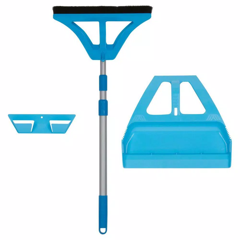 WISP 3-Piece Broom and Dustpan Set with Telescoping Handle and Bristle Seal Technology - Blue
