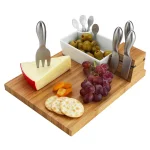 Unbranded Buxton Bamboo Cheese Board Set with 4 Stainless Steel Tools and Ceramic Bowl thumbnail 2