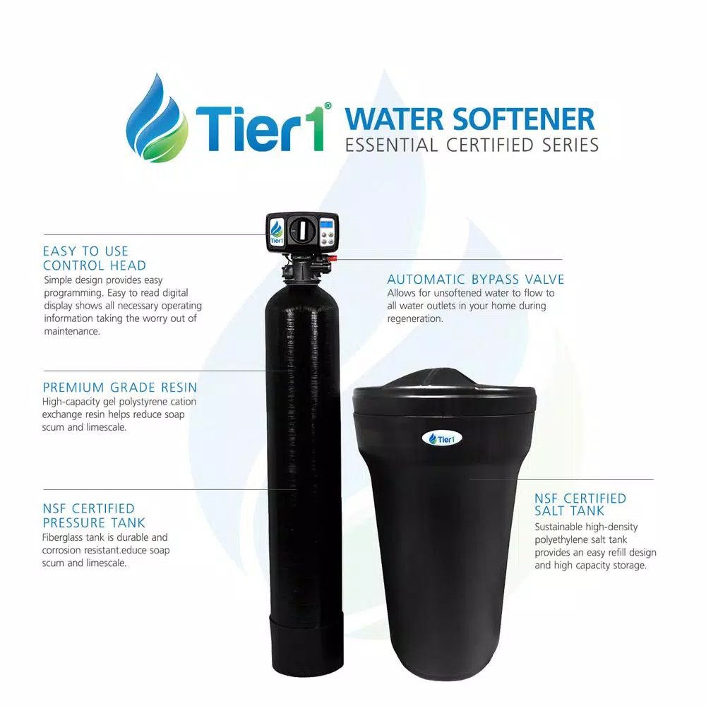 Tier1 Essential Series 48,000 Grain High Efficiency Digital Water Softener - Black