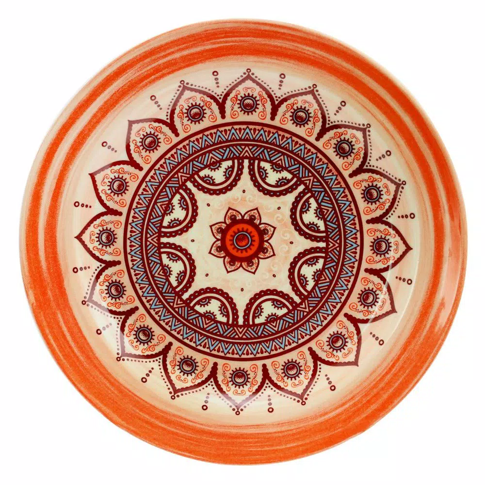 Elama Zen Rust Mozaik 16-Piece Stoneware Dinnerware Set, Service for 4, Orange Bohemian Style