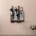 Luxen Home Rustic Wood & Metal Wall Mounted Wine Rack - Holds 3 Bottles & 4 Glasses thumbnail 5