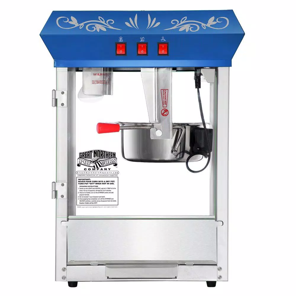 Great Northern Great Norther Foundation 8 oz. Blue Countertop Popcorn Machine with Stainless Steel Kettle