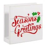 Home Essentials 6 in. Seasons Greetings White Wooden Napkin Holder thumbnail 1