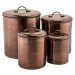 Old Dutch 4-Piece Hammered Antique Copper Canister Set with Fresh Seal Covers thumbnail 1