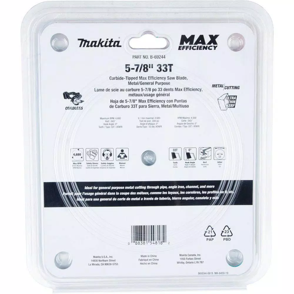 Makita 5-7/8 in. 33T Carbide-Tipped Max Efficiency Metal Saw Blade