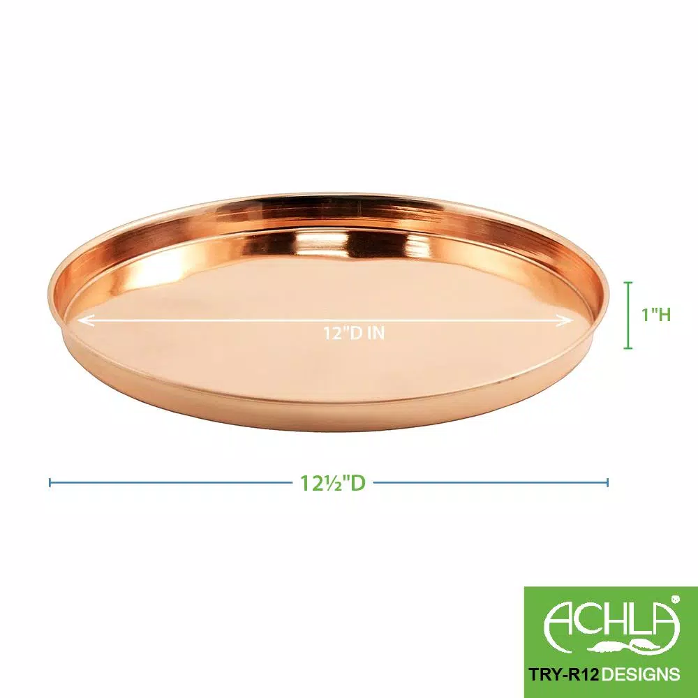Achla Designs 12.5 in. Round Copper Plated Stainless Steel Decorative Serving Tray