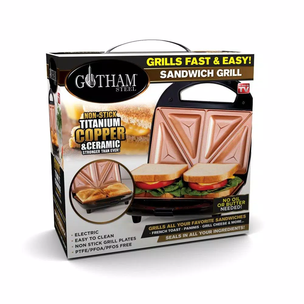 Gotham Steel Ti-Ceramic Non-Stick Sandwich Maker, 2-Slice Countertop Grill, Black