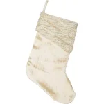 VHC Brands 15 in. Creme Memories Glam Christmas Stocking with Gold and Ivory Ribbon Embellishment thumbnail 1