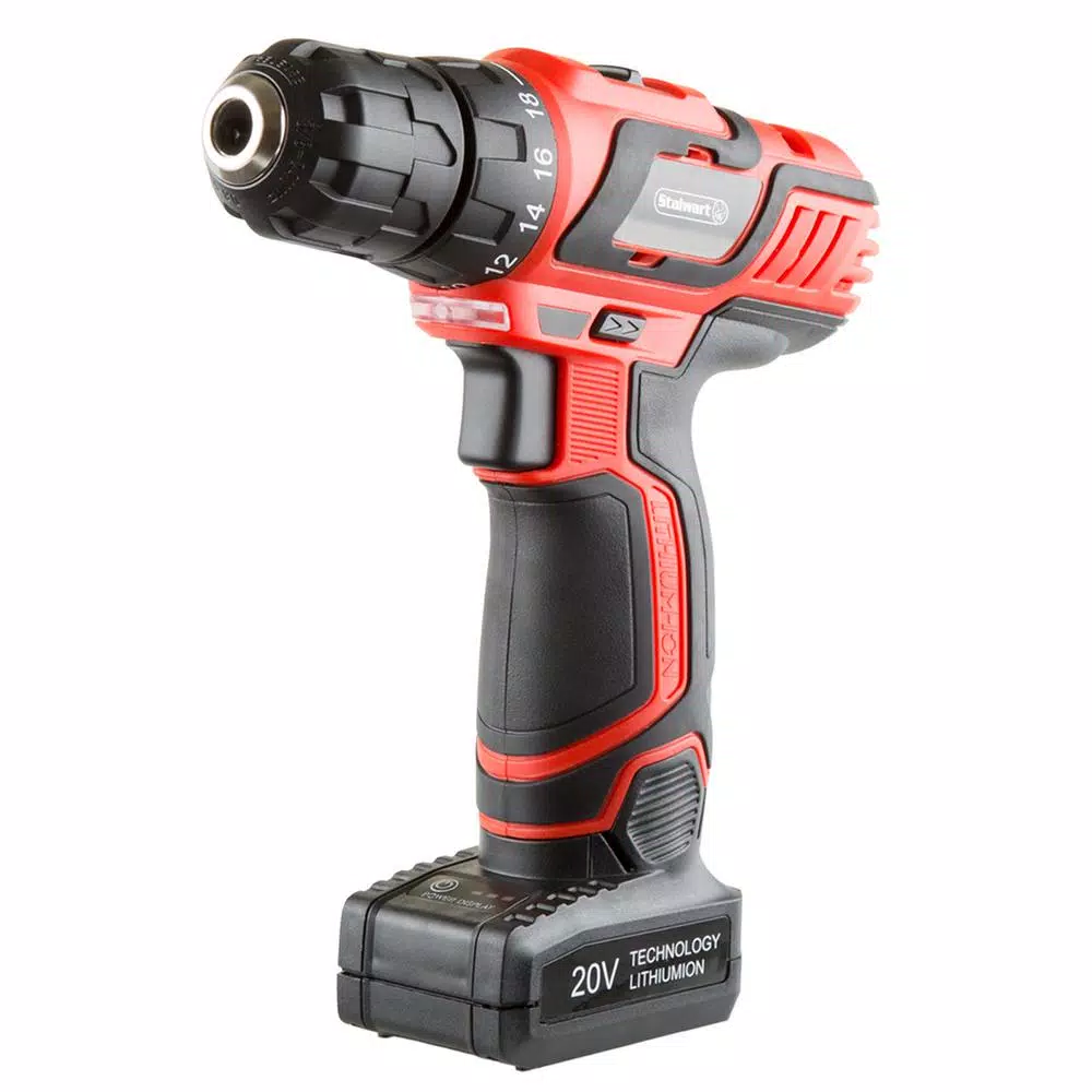 Stalwart 20V Lithium-Ion 3/8 in. Cordless Drill/Driver 62-Piece Set with Brushless Motor