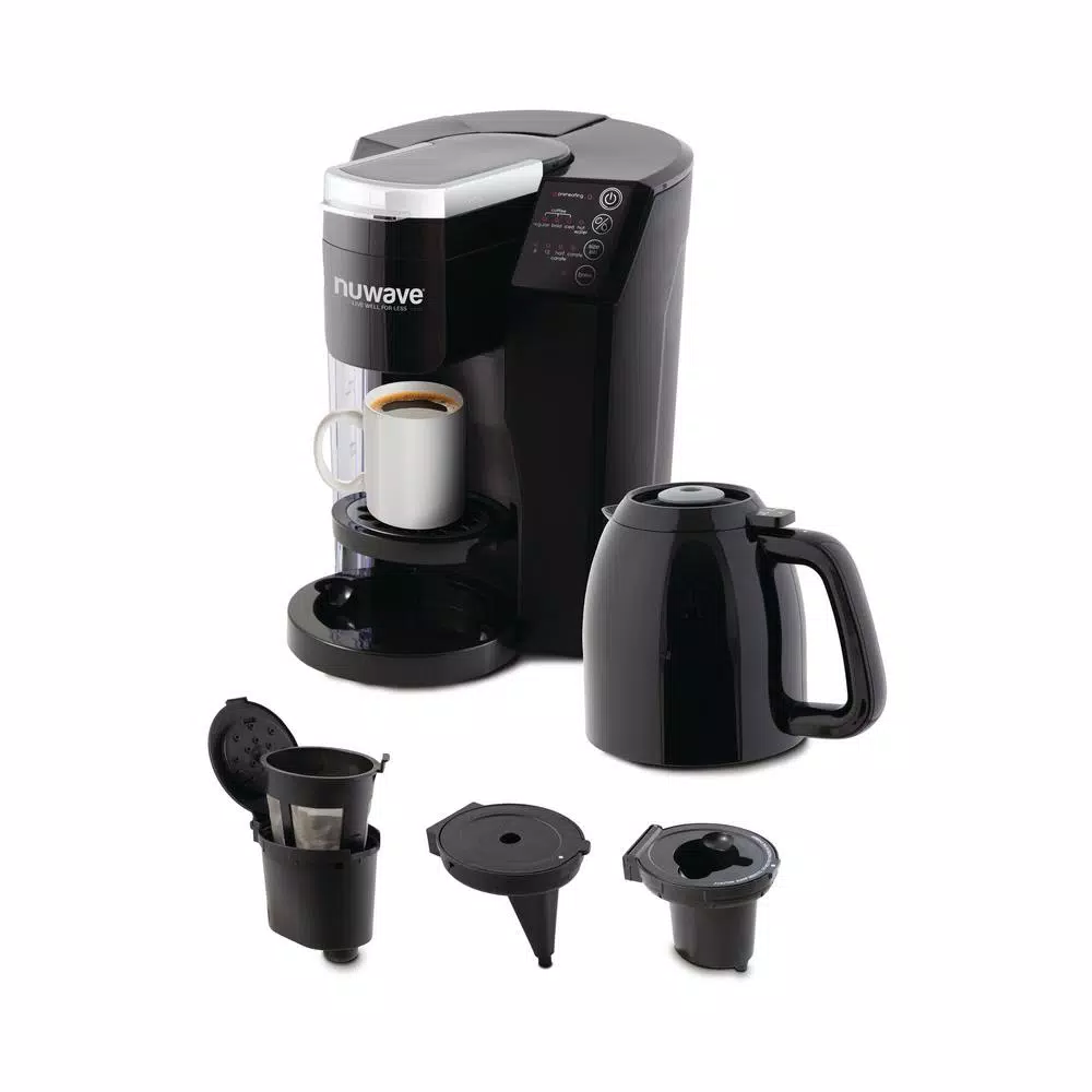 NuWave Bruhub Black Single Serve Coffee Maker with 42 oz. Carafe and Hot Water Function