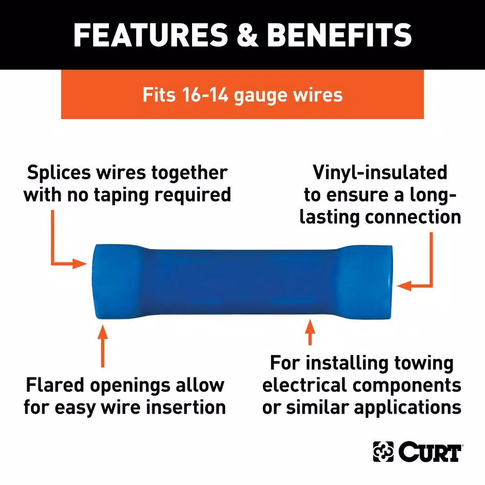 CURT Butt Connectors, 16-14 Gauge Wire, Blue, 100-Pack
