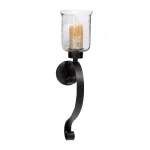LITTON LANE 27 in. Wrought Iron Candle Sconce with Clear Glass Hurricane Holder, Black thumbnail 1
