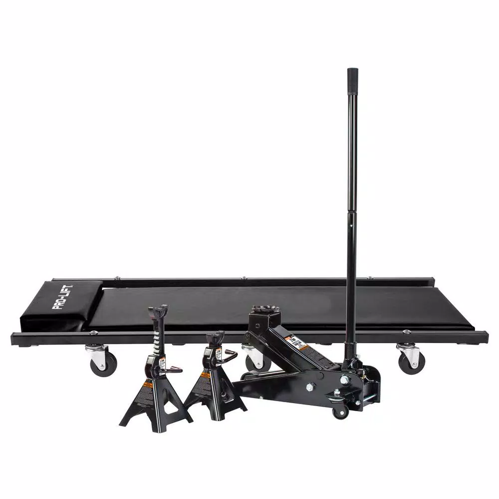 Pro-Lift 3-Ton Heavy-Duty Floor Jack, Jack Stands, and 300 lb. Creeper Combo Set