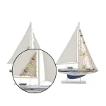 LITTON LANE Coastal Nautical Wooden Sailboat Sculptures, Set of 2, 20-Inch Distressed Blue and White Pine thumbnail 3