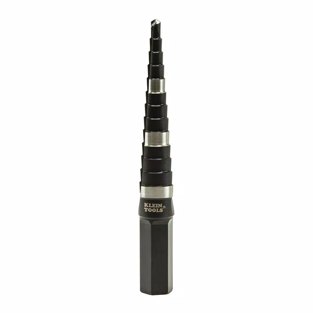Klein Tools 1/8 in. to 1/2 in. High Speed Steel Double-Fluted Step Drill Bit with 3/8 in. Hex Shank