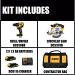 DEWALT 20V MAX ATOMIC Brushless 1/2 in. Drill/Driver and 6-1/2 in. Circular Saw Combo Kit thumbnail 2
