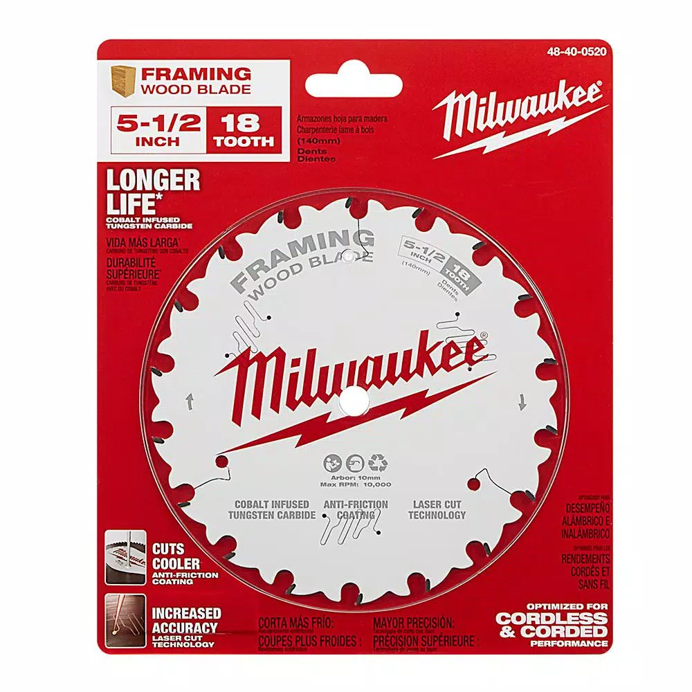Milwaukee 5-1/2 in. 18-Tooth Framing Circular Saw Blade, 10 mm Arbor