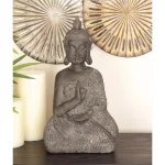 LITTON LANE 17 in. Decorative Meditating Thai Buddha Sculpture - Brown Polystone Statuary thumbnail 1