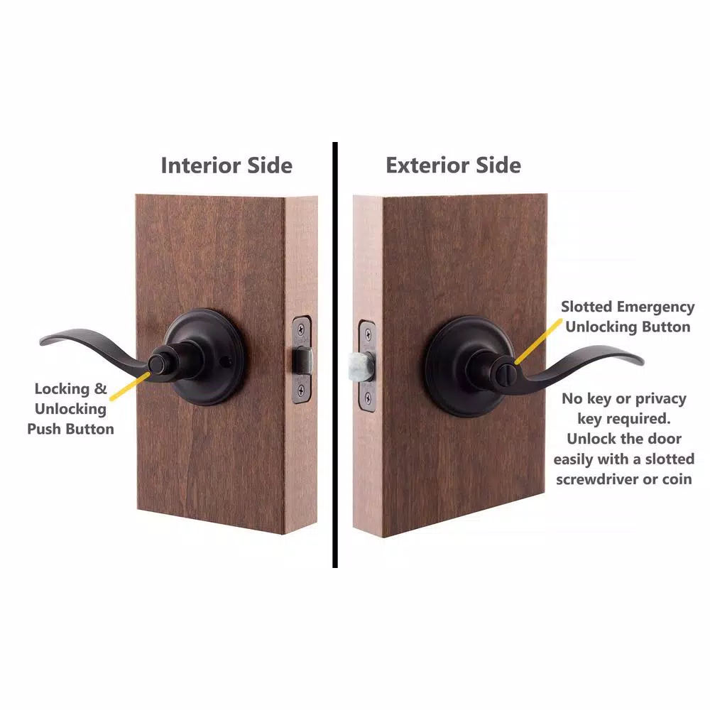 Copper Creek Waverlie Colonial Black Privacy Lever for Bedroom and Bathroom Doors