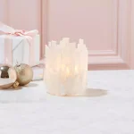 Two's Company Selenite Translucent White Stone Candle Holder with Glass Insert thumbnail 1
