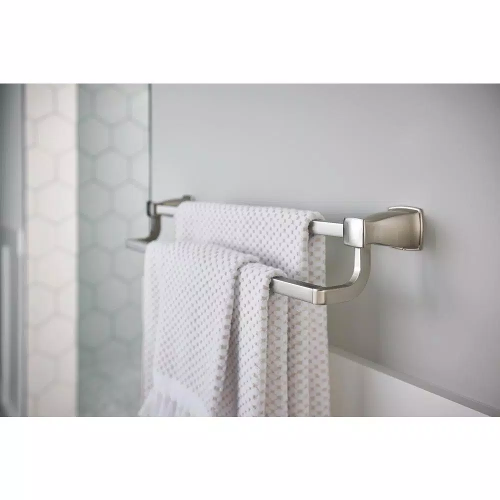 MOEN Hensley 24 in. Double Towel Bar with Press and Mark Installation, Brushed Nickel