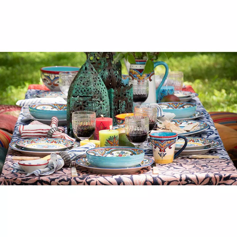Euro Ceramica Zanzibar Oval Earthenware Platter - Bohemian Style Serving Dish