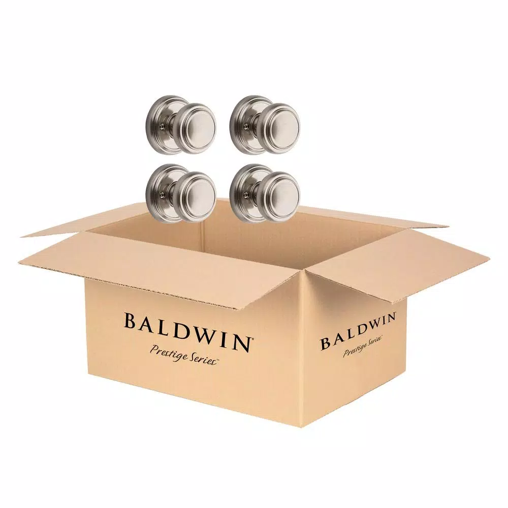 Baldwin Prestige Alcott Satin Nickel Passage Door Knobs, 4-Pack