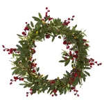 Nearly Natural Inc. 20 in. Artificial Olive with Berries Wreath thumbnail 1